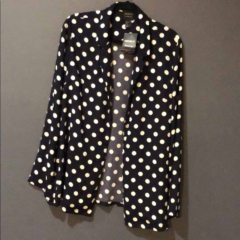 Navy blue and white polka dot blazer